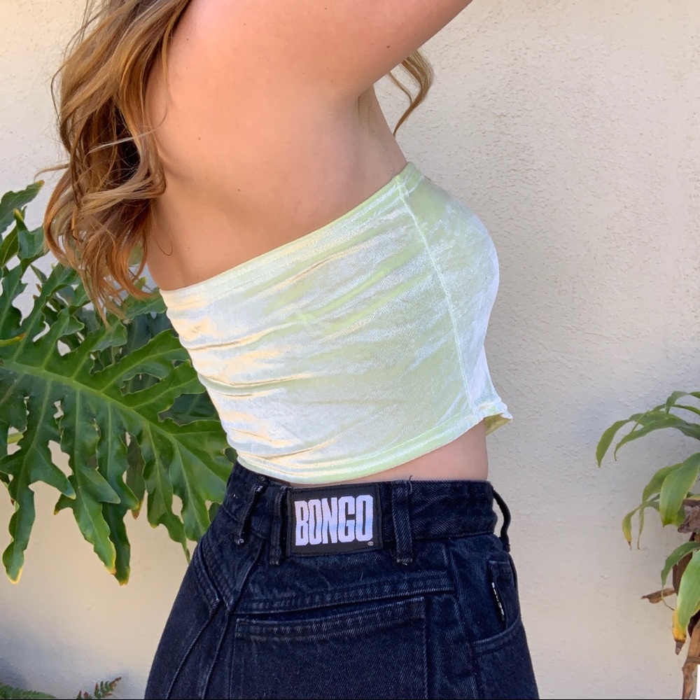 90s vintage lime green velvet crop top/tube top - Picture 3 of 7